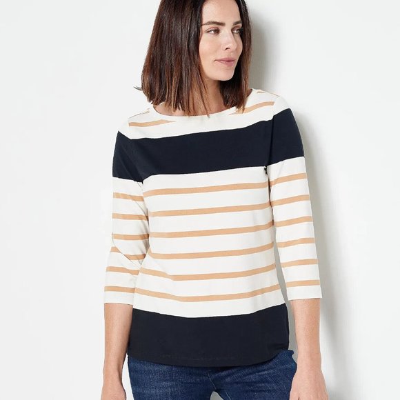 Isaac Mizrahi Tops - Isaac Mizrahi Live! Always Isaac Stripe Boat Neck Top - Black
